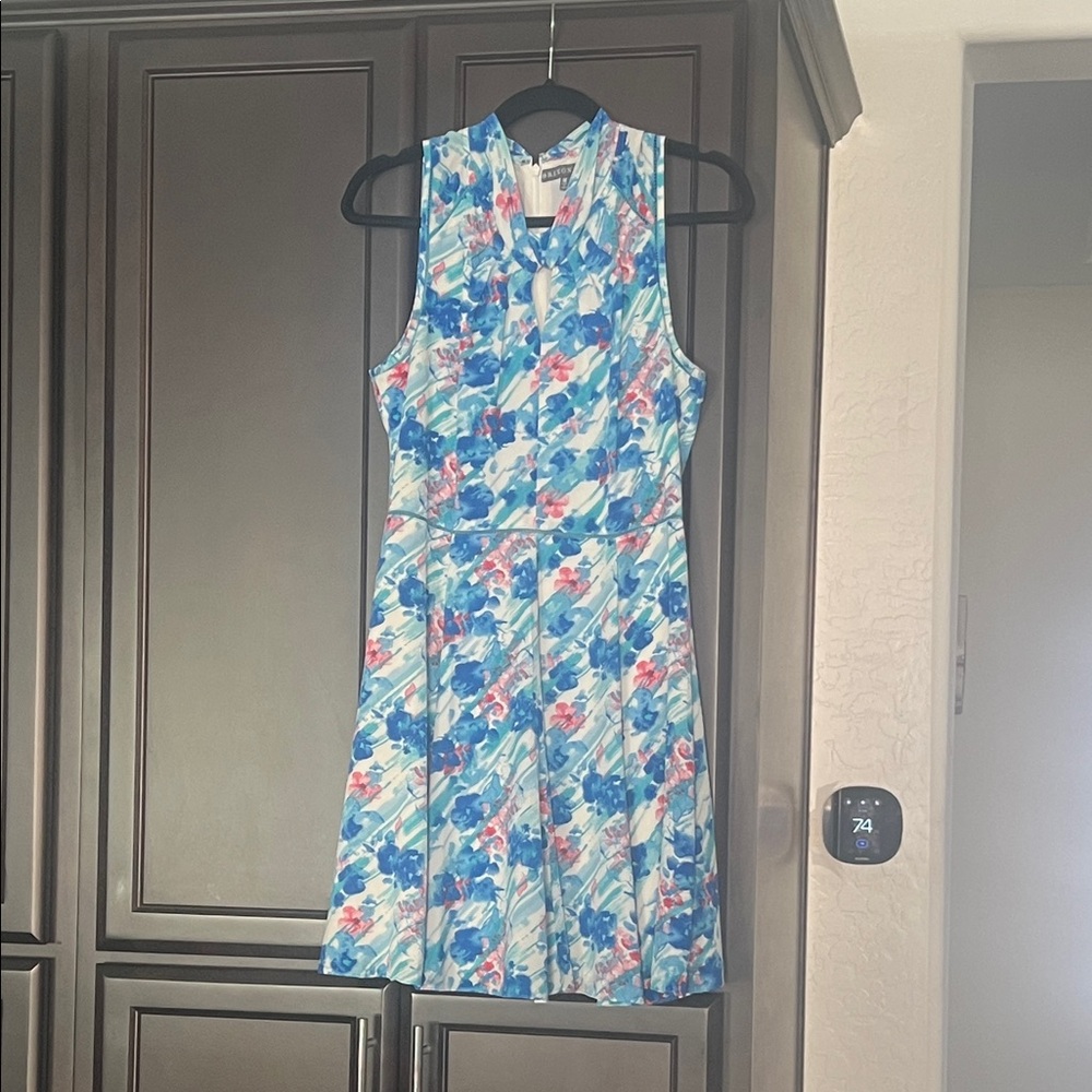 Brixon Ivy Blue Floral Keyhole Fit-and-Flare Mini Dress